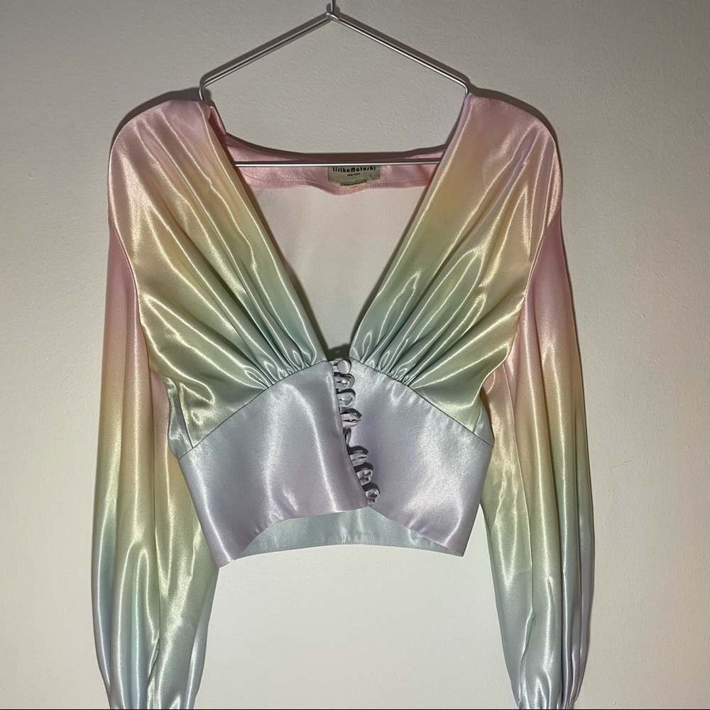 Lirika Matoshi designer Rainbow Satin top